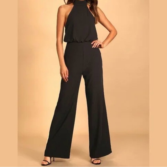 Lulu's Classic Black Halter Jumpsuit - Picture 1 of 13